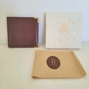 Must De Cartier Men's Bifold Leather Bordeaux Red Wallet Medium Retro Bill Vinta